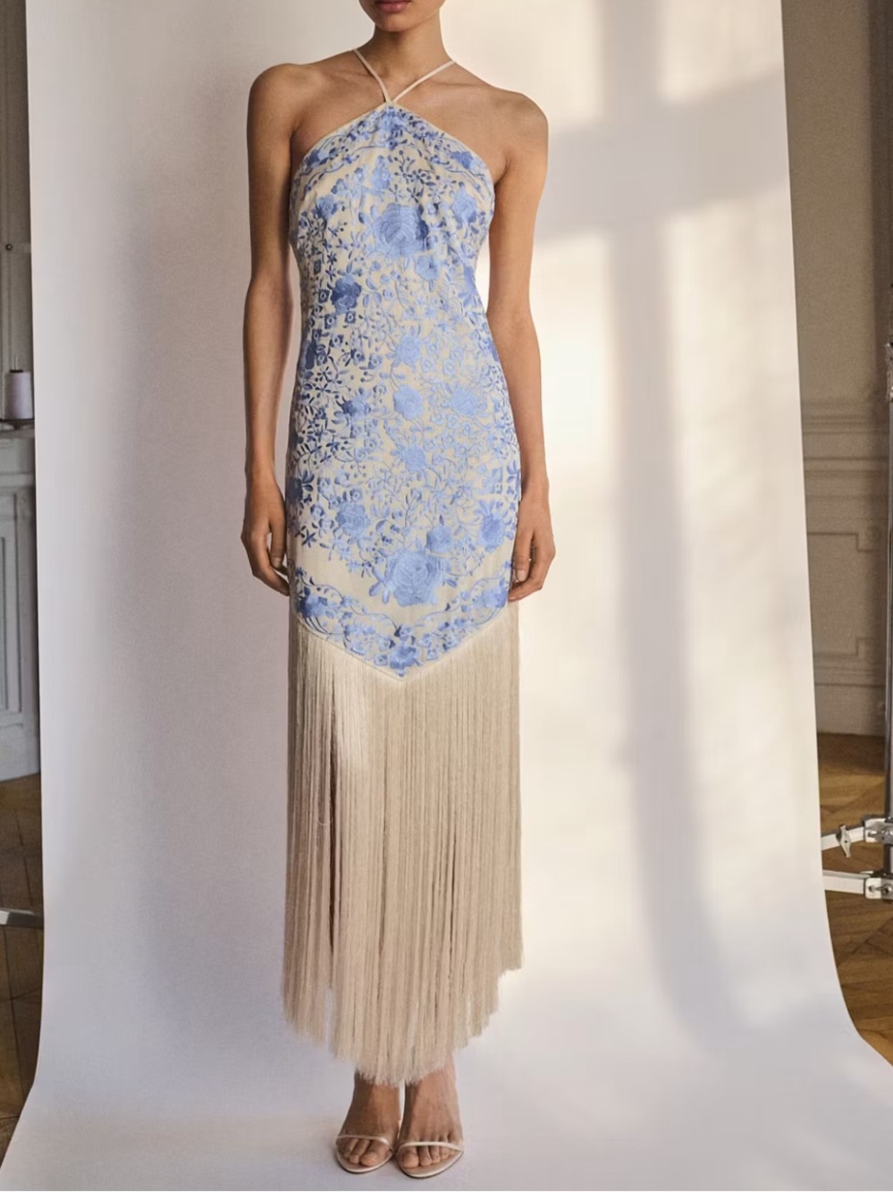 Mango Strapless Floral Fringe Dress FLORAL-EMBROIDERED DRESS WITH FRINGE DETAIL